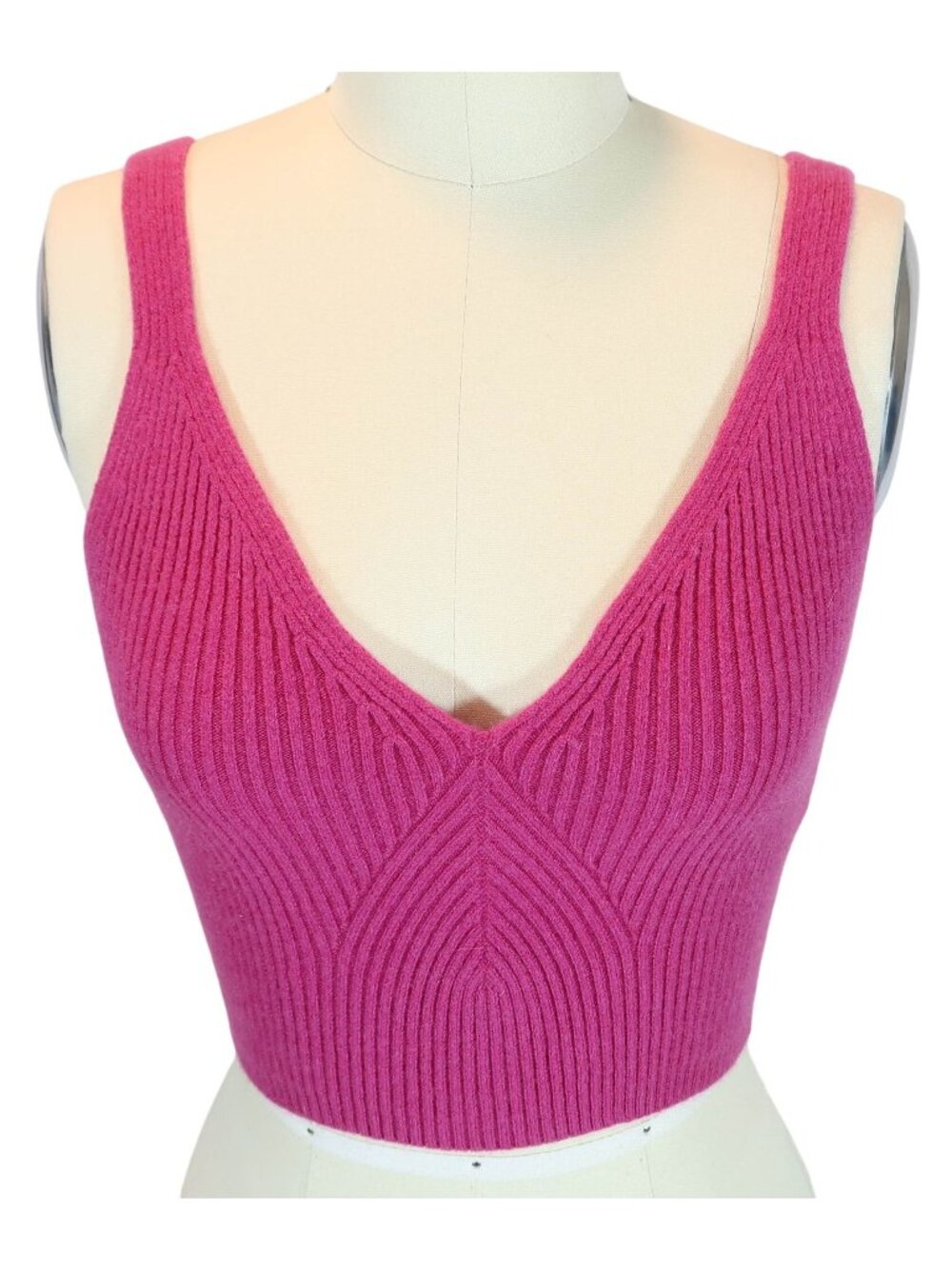 J CREW Cashmere Ribbed V Neck Cropped Sweater Tank Size XS Vibrant Pink
